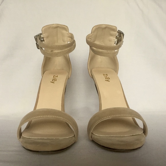 Velvet / suede beige strappy high heels - Picture 5 of 7
